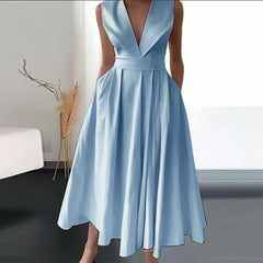 Spring V Neck Draped Party Dress