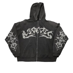 Street Retro Clothing Flame Print Oversized Sweatshirt Women Y2K Gothic Punk Harajuku