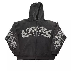Street Retro Print Y2K Gothic Punk Harajuku Zipper Hoodie