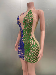 Sparkly Rhinestone Mesh Mini Dress