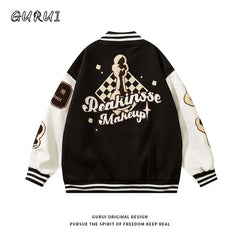 Y2K American Hip-Hop Embroidered Baseball Coat Men Autumn Winter