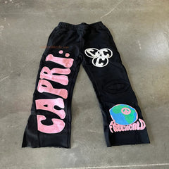 Sporty Casual Loose Fit Patchwork Trousers