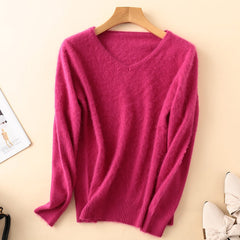 Sweater woman V-Neck Knitted Pullover Mink Cashmere Jumper Female Soft Super Warm Sweater