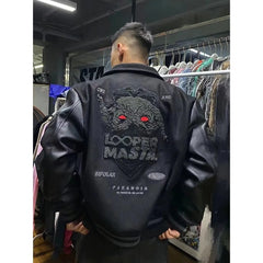 leather jacket heavy industry embroidery white short coat hot