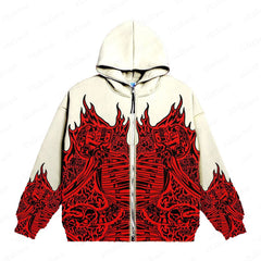 Retro Skeleton Zipper Hoodie Men's Street Wear Style with Y2K Print