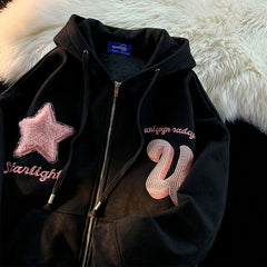 Hoodie Fashion High Street Star Flocking Hoodies Women Hoody Loose