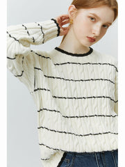 Sweaters Winter Loose Tops Stripe Pullover Cable Design Women Drop Sleeve