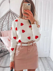 Kawaii Fashion Sweater 2023 Spring Embroidered Heart for Women
