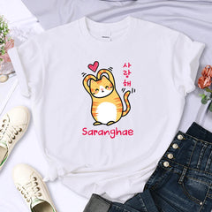 Cat Love Women's Tee Hip Hop Vintage Casual