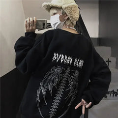 Punk Black Sweatshirts Gothic Grunge Oversized Hoodie for Women's