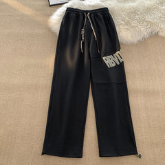 Leg Pants American Print Drawstring Pants Y2K Fashion Loose Street