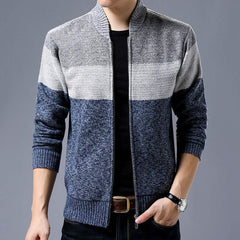 Spring Winter Cardigan Single-Breasted Fashion Sweater Stitching Colorblock Stand Collar Coats Jackets