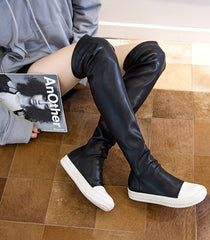 White Toe PU Over The Knee Sock Boots