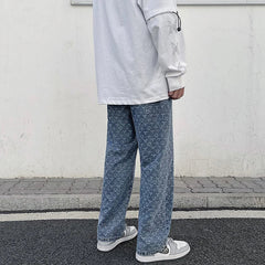 Mens 2024 New Straight Lift Pattern Loose Wide Leg Jeans