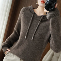 Autumn Winter Women Sweater Cashmere Pullover Hooded Collar