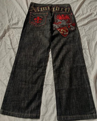 Y2K Fashion Men's Wide-Leg Jeans American High Street Goth Harajuku