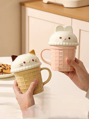 Cartoon Cute Little Bear Mug Couple Ceramic Mug With Lid Women