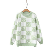 2023 Korean Fashion Sweater: Plaid Embroidery O-Neck Pullover