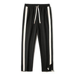 Men Striped Slit Pants Spring Autumn Straight Wide Leg
