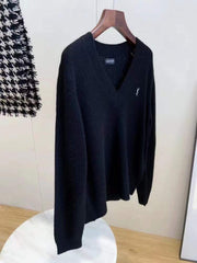 Spring And Autumn Knitted Embroidery Pullover Round Neck V-Neck Long Sleeve Luxury