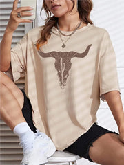 Spring Cotton Cattle Print Women Tee Casual Street Fashion
