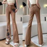 Chic Mid-Waist Flared Jeans with Personality Embroidery for Women