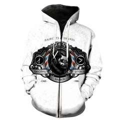 Cartoon Skull Barber Zipper Hoodie 3D Printed Funny Fashion Harajuku Top Hot Sale