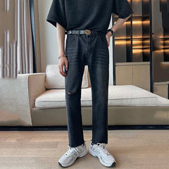 Korean Slim Fit Denim 2024 Fashion Men Pants