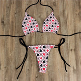 Sexy rhombic swimsuit red love heart print fashion sweet women's bra swimsuit deep