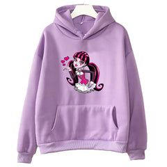 M-Monster High Casual Hoodies Long Sleeve Winter Cartoon Sweatshirts Girls Kawaii Printing Pullovers