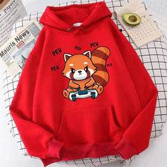 Cute Pew Red Panda Kawaii Printed Hoodie Casual Hoodies Long Sleeve Pullover Sweatshirts Oversized