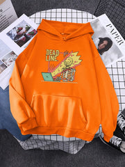 Cartoons Fleece When You Facing The Dead Line Print Men Fashion Loose Hoodie