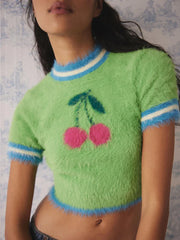 Cherry On Top Fuzzy Knit Crop Top