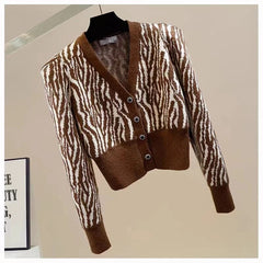 Chic Contrast Color Jacquard Short Sweater Your Go-To Spring & Autumn Fashion