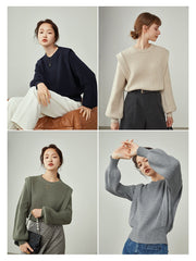 Sweaters Piece Stitching Design Round Neck Pullovers Commuter Oatmeal