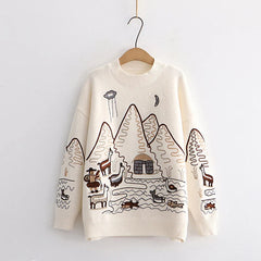 Korean College Style Cartoon Embroidered Women's Sweater