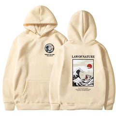 Japanese Anime Cartoon Sea Wave Cat Printed Fashion Hoodie Fleece Pullover Casual