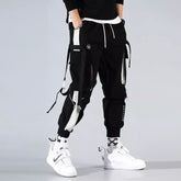 Men Drawstring Cargo Pants Classic Fit Letter Pocket Work Trousers