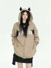 Hoodie Zipper Hooded High Street E-girl Oversized Sweatshirt Punk Kpop