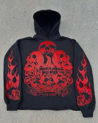 Y2K Skull Print Oversized Hoodie Casual Harajuku Sweatshirt for Women