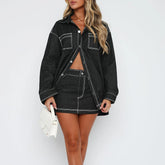 Keeping It Casual Denim Two Piece Skirt Set