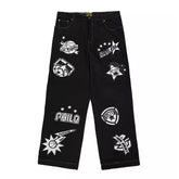Retro Red Star Washed Jeans Slimming High Street Women's Trousers