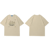 2023 Men Harajuku T Shirt Streetwear Japanese Kanji Cat Family Graphic Tops