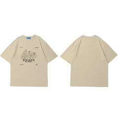 2023 Men Harajuku T Shirt Streetwear Japanese Kanji Cat Family Graphic Tops