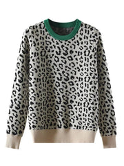 Leopard Knit Sweaters for Women Autumn Winter Pullovers with Long Sleeves