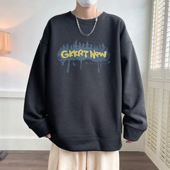 Men Loose Harajuku O Neck Long Sleeve Casual Tops Pullovers Oversized Letter Hoodies