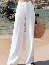 Linen Wide Leg Beach Vintage High Waist Sweatpants Solid Straight Baggy Trousers
