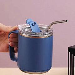 Leakproof Stainless Steel Coffee Mug with Straw - Ideal Kitchen Drinkware for Adults