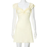 2024 Spring V-neck Sleeveless Ruffles Mini Dress Y2KK Streetwear