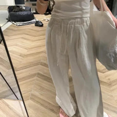 Basic Linen Pants Elastic Waist Harajuku Fashion Baggy Trousers Thin Oversized Casual